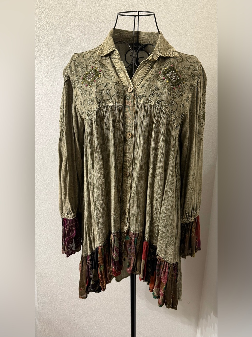 Young Threads Embroidered Boho Button Up High-Low Tunic